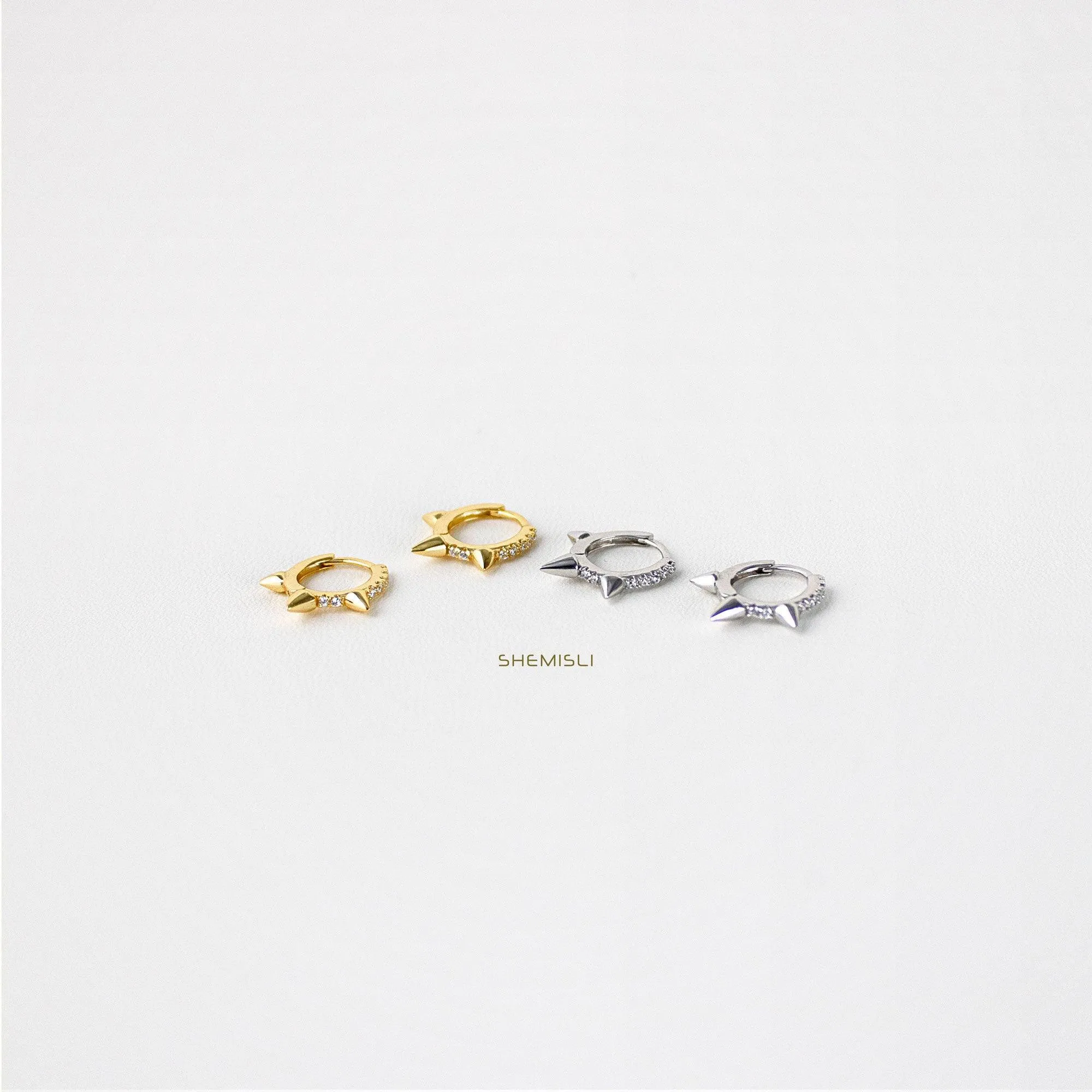 Spike CZ Hoop Earrings, Huggies, Gold, Silver SHEMISLI SH095