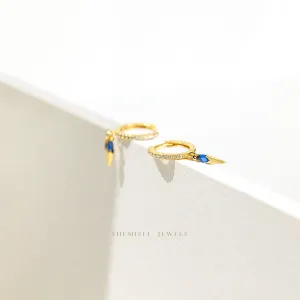 Spike Sapphire CZ Hoop Earrings, Gold, Silver SHEMISLI SH374