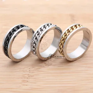 Stainless Steel 8mm Spinning Chain Ring - Silver | Gold  | Black