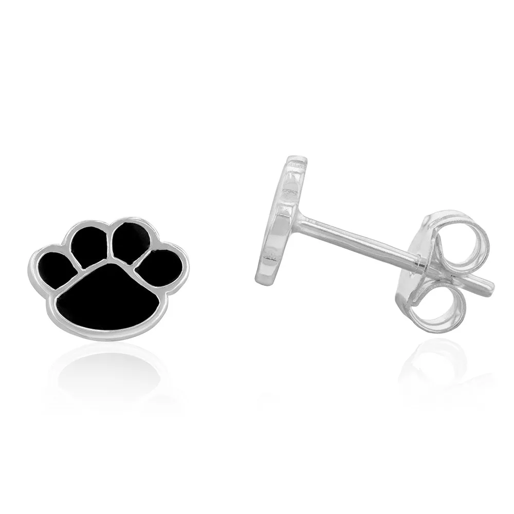 Sterling Silver Black Bear Paw Stud Earrings