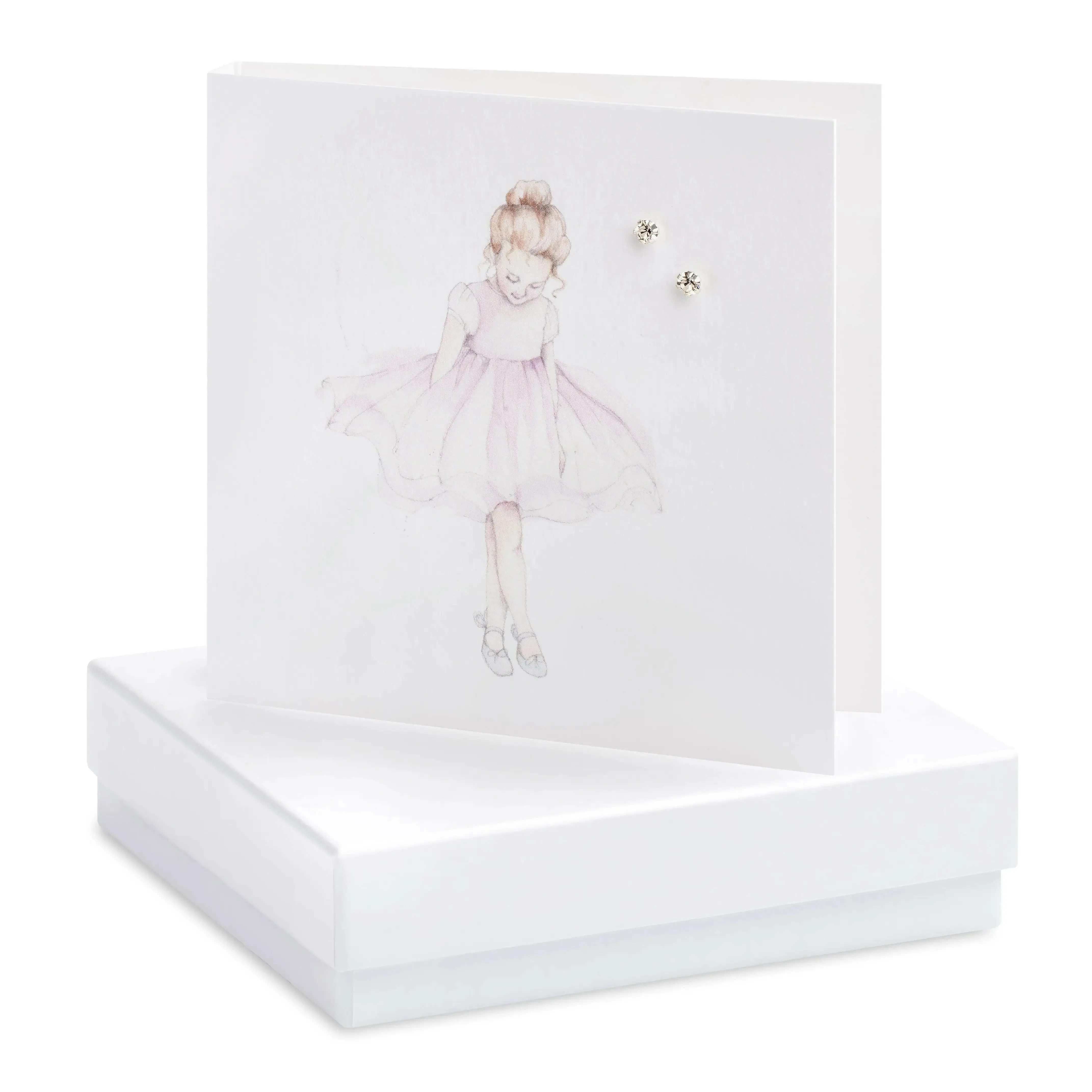 Sterling Silver Crystal Stud Earrings on a Ballerina Card - Boxed Perfect for Gifting