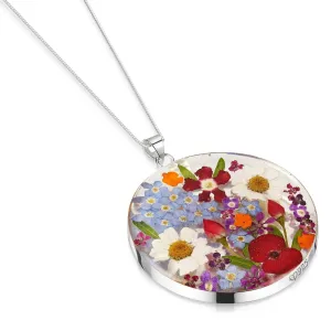 Sterling Silver Full Moon Pendant Necklace - Mixed Flowers