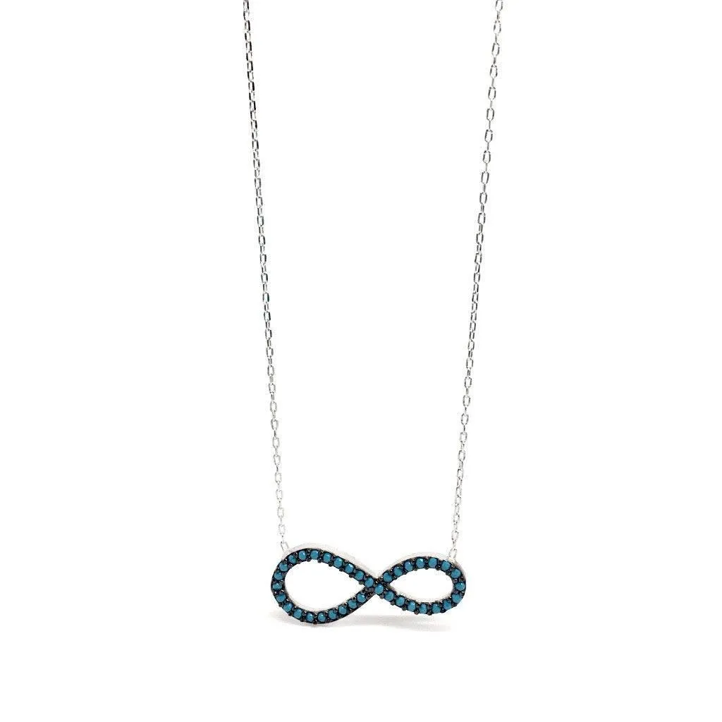 Sterling Silver Infinity Pendant with Blue Stones Necklace and luxurious gift box