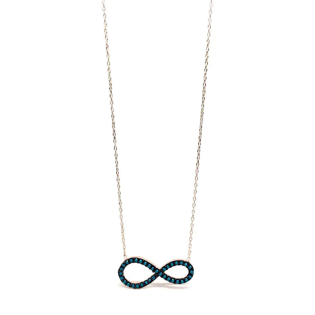 Sterling Silver Infinity Pendant with Blue Stones Necklace and luxurious gift box