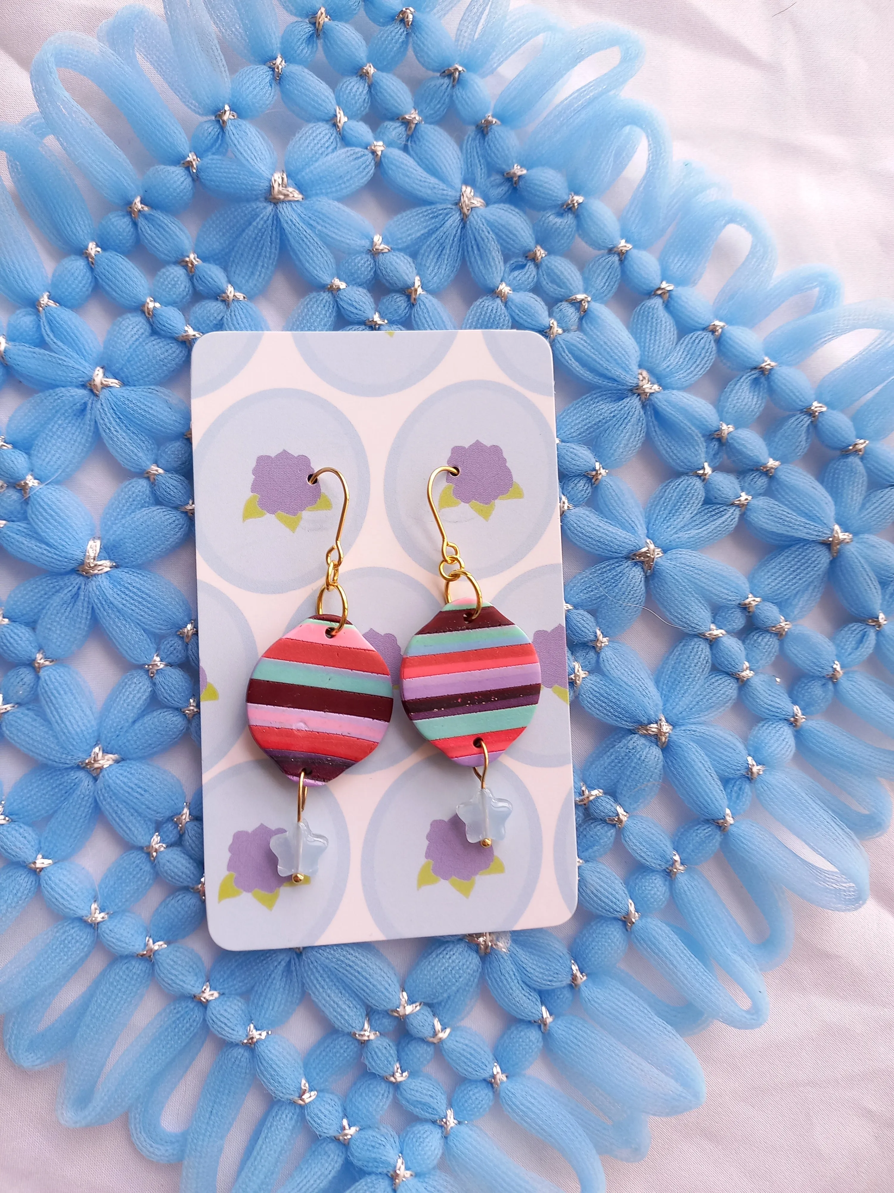 Striped Oval Earrings with Light Blue Star | Stripes Collection