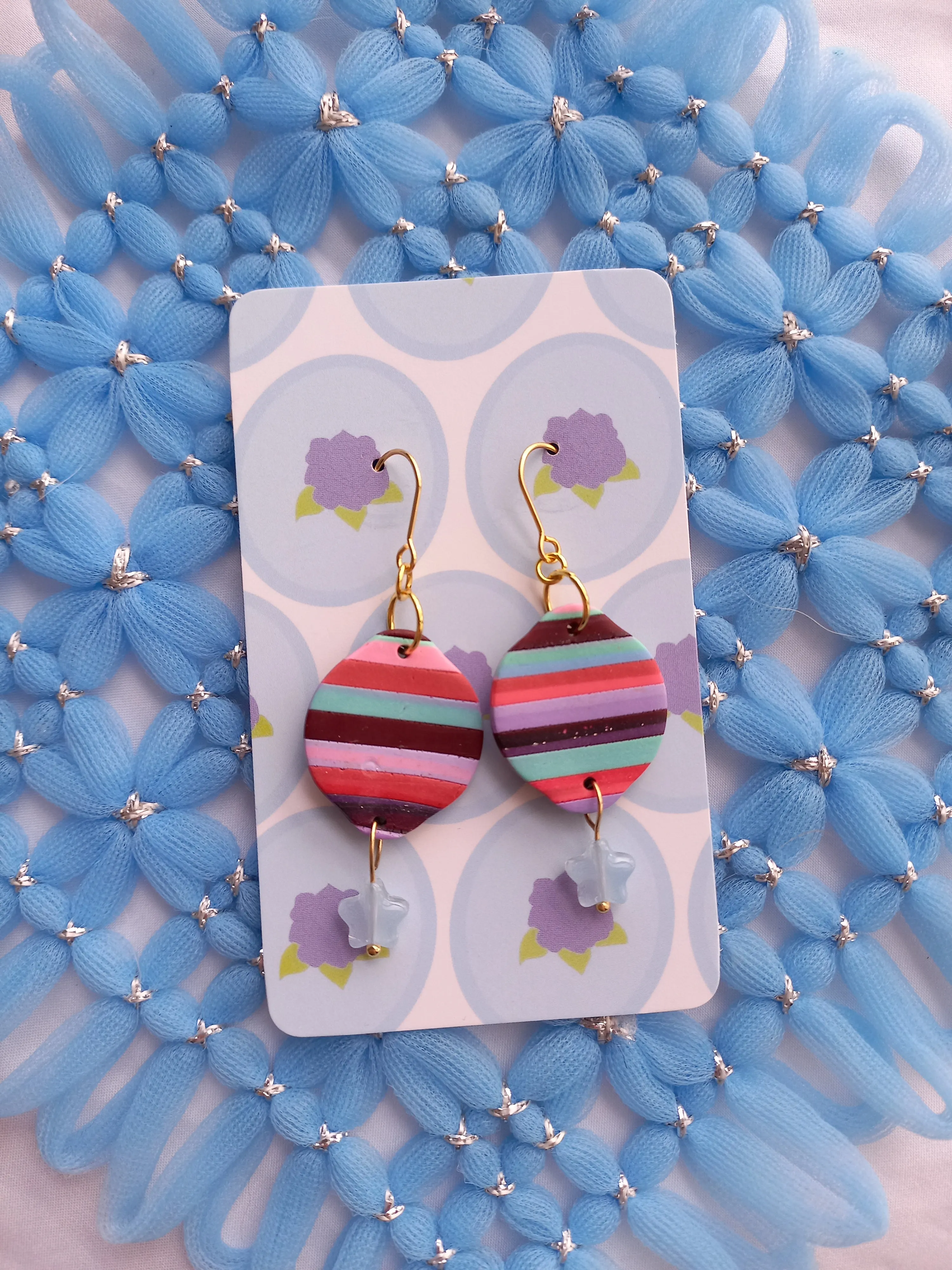 Striped Oval Earrings with Light Blue Star | Stripes Collection