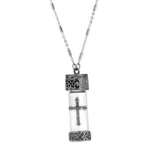 Symbols of Faith Antique Cross Glass Vial Necklace 30"