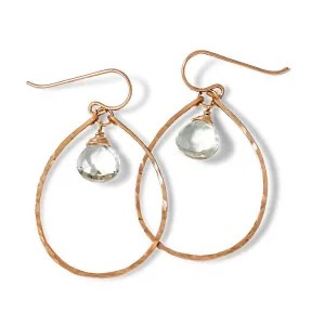 Teardrop Gemstone  Hoops - Green Amethyst