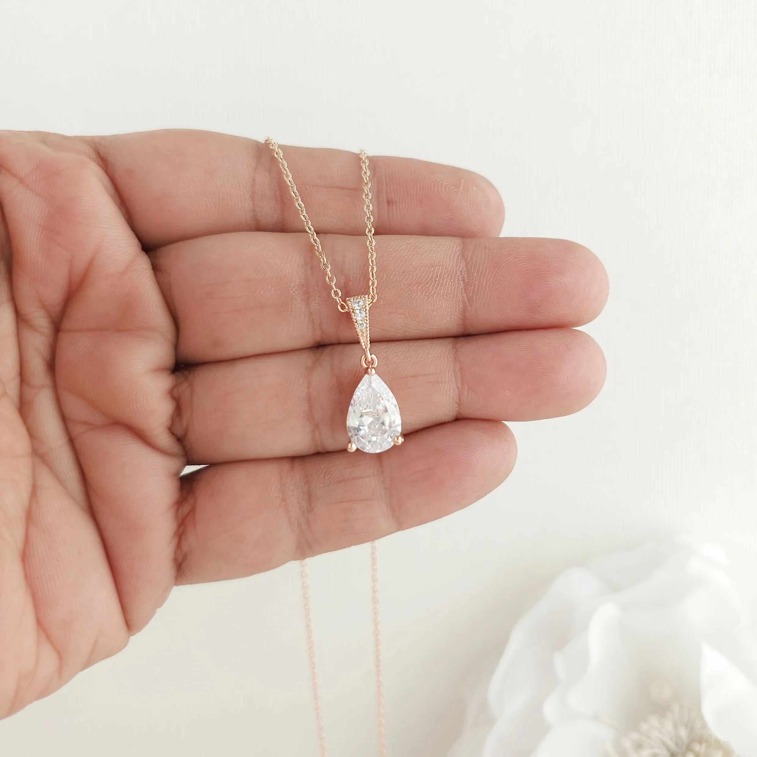 Teardrop Necklace in Gold for Brides & Bridesmaids- Nicole