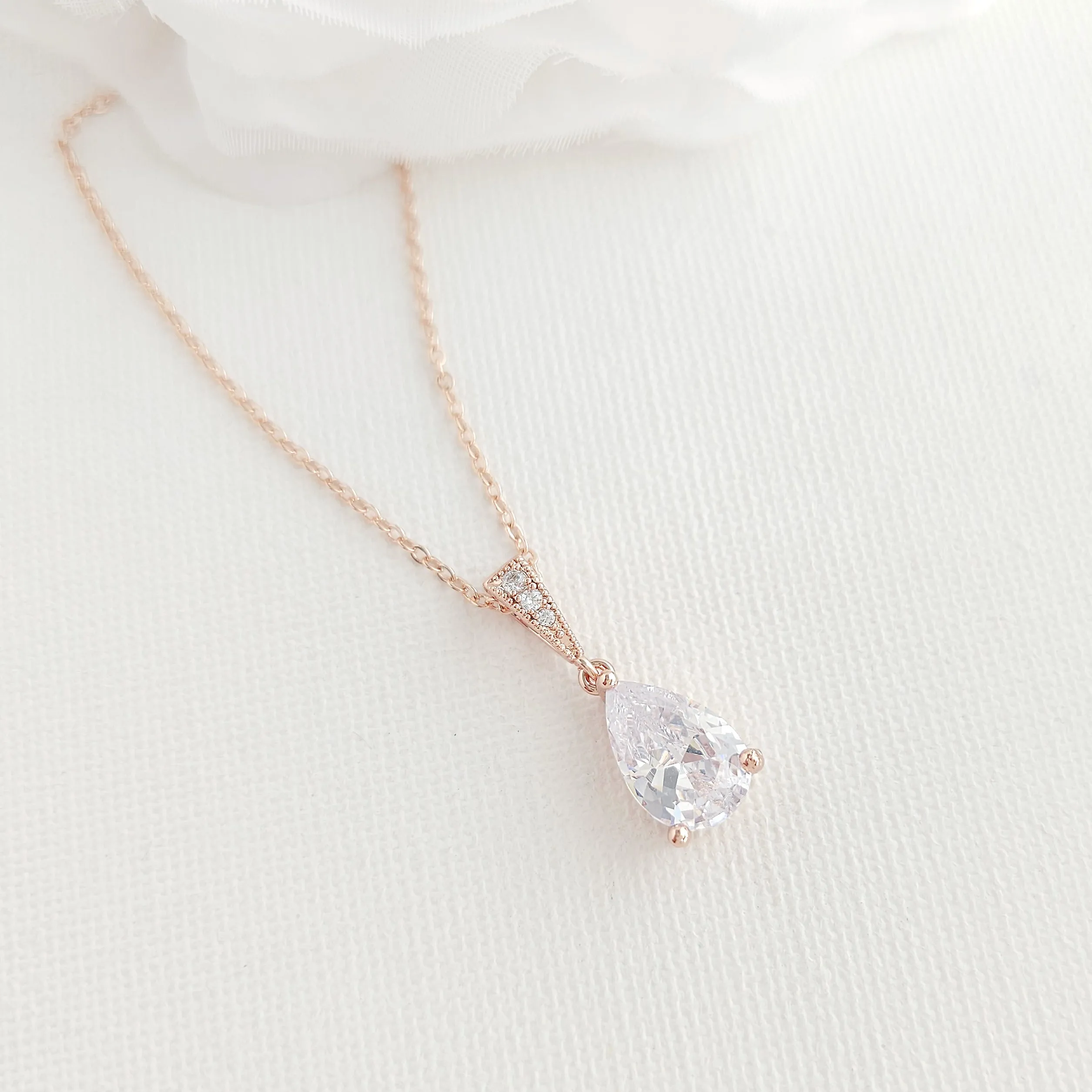 Teardrop Necklace in Gold for Brides & Bridesmaids- Nicole