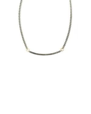 The Lina Necklace: Oxidized Bar on Silver Cuban Chain