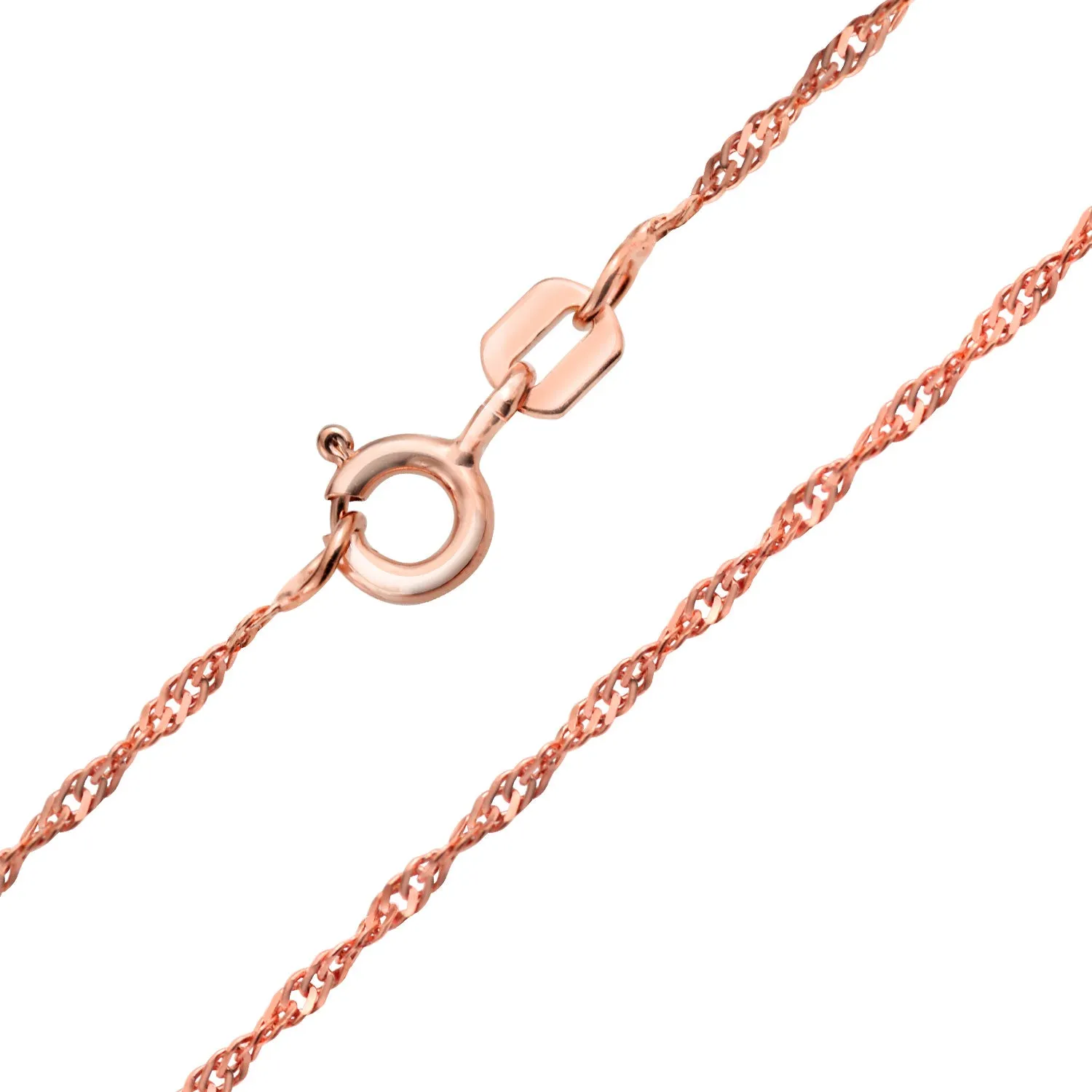 Thin 1.5MM Singapore Twisted Rope Chain Necklace Rose Gold Plated Silver