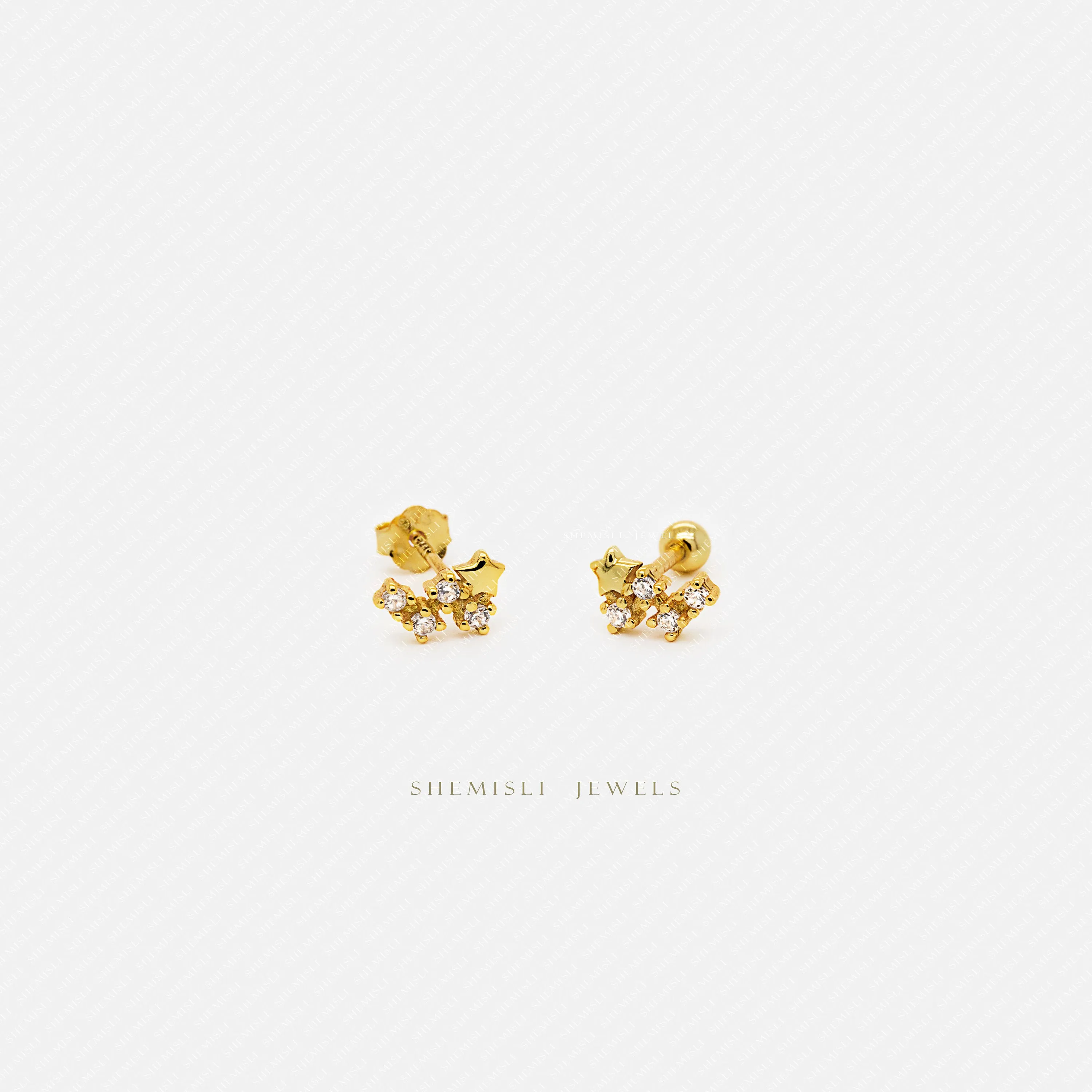 Tiny Star Cluster Stud, Unisex, Gold, Silver SHEMISLI SS437 Butterfly End, SS438 Screw Ball End (Type A) LR