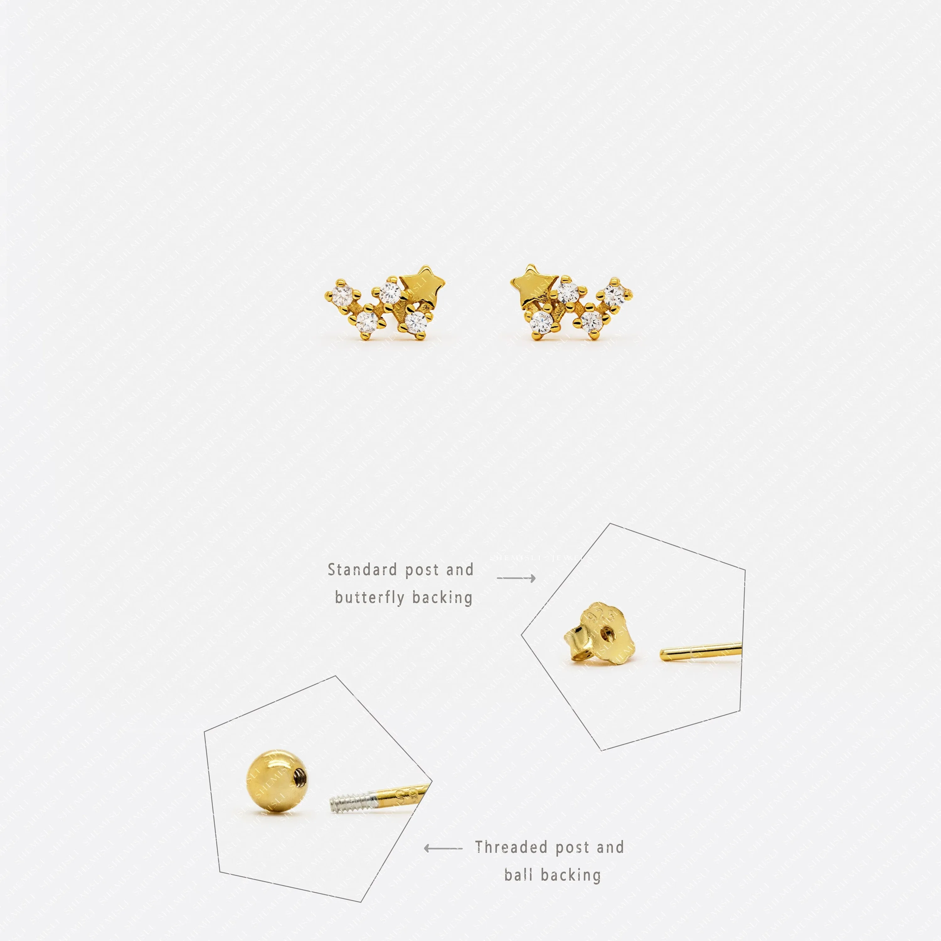 Tiny Star Cluster Stud, Unisex, Gold, Silver SHEMISLI SS437 Butterfly End, SS438 Screw Ball End (Type A) LR