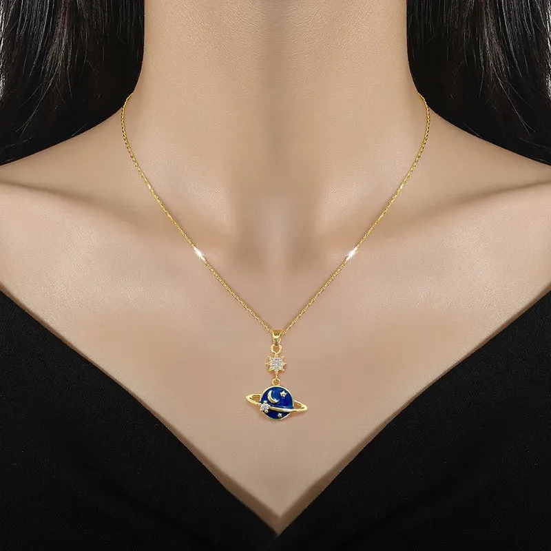 （Titanium Steel） Luxurious and Elegant  Galaxy Necklace for Women - Chic Blue Starry Sky Collarbone Chain