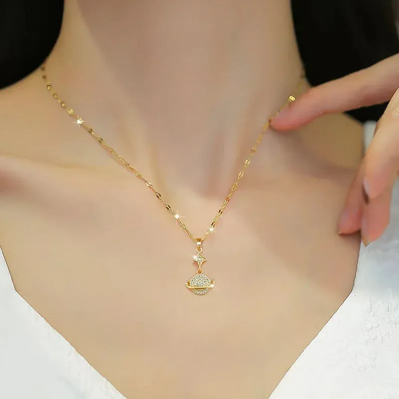 （Titanium Steel） Luxurious and Elegant  Galaxy Necklace for Women - Chic Blue Starry Sky Collarbone Chain