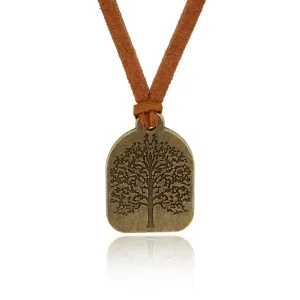 Tree Of Life Brown Suede Necklace (Bronze-Plated)