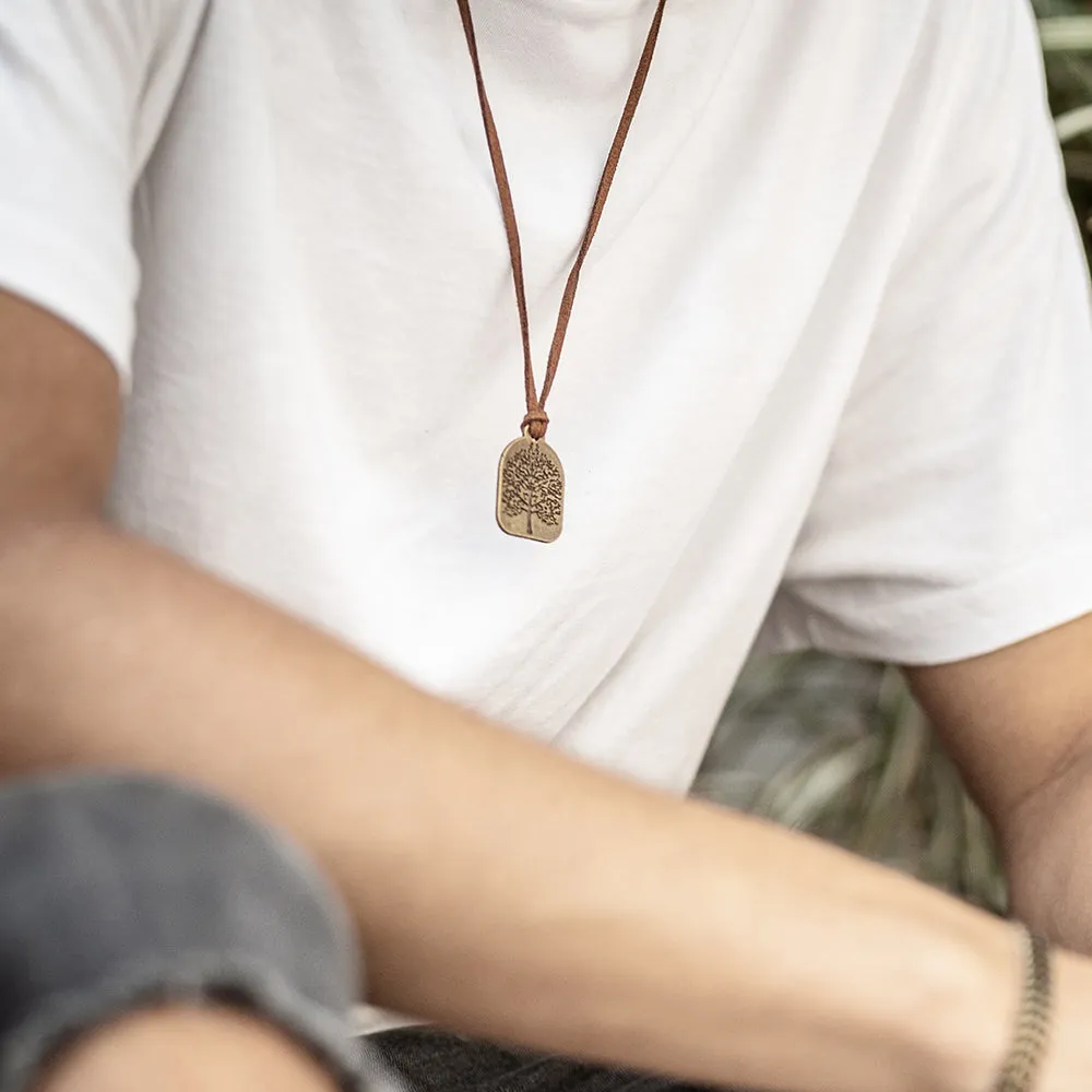 Tree Of Life Brown Suede Necklace (Bronze-Plated)