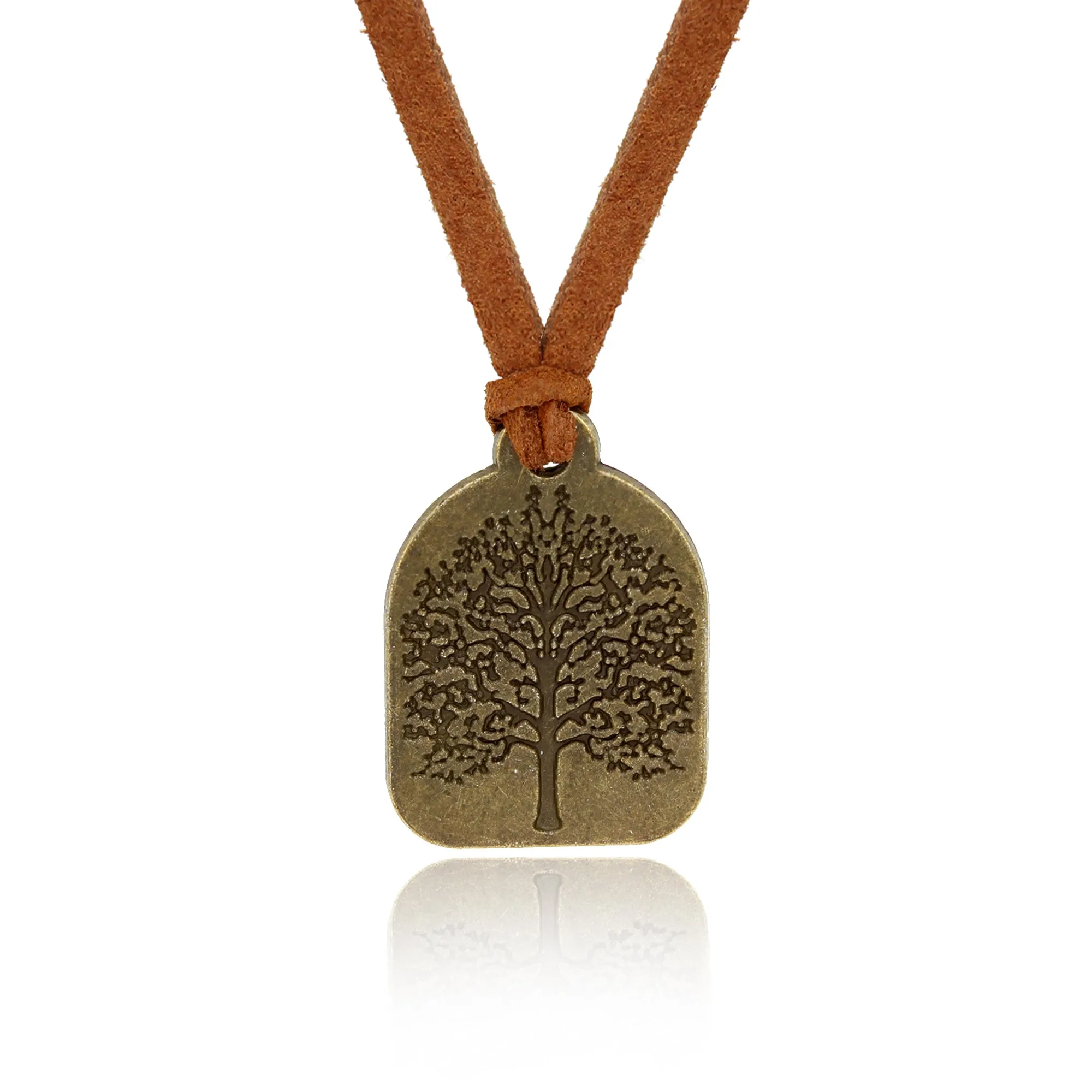 Tree Of Life Brown Suede Necklace (Bronze-Plated)