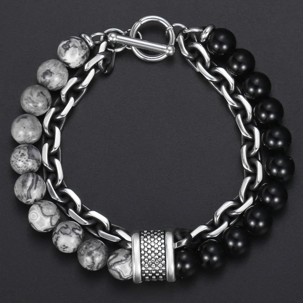 TRENDSMAX Natural Stone Bead & Stainless Steel Designer Bracelet for Men