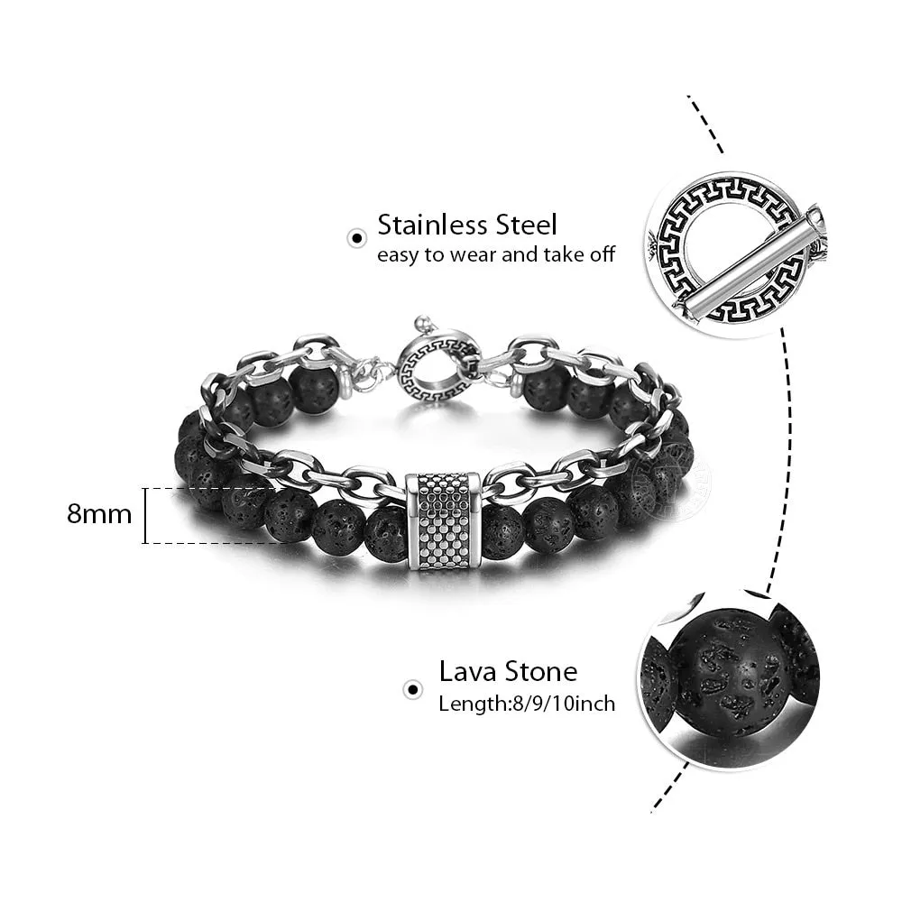 TRENDSMAX Natural Stone Bead & Stainless Steel Designer Bracelet for Men