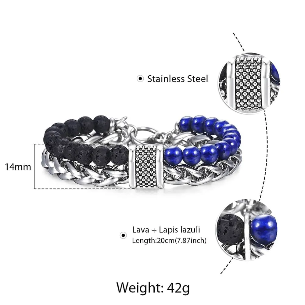 TRENDSMAX Natural Stone Bead & Stainless Steel Designer Bracelet for Men