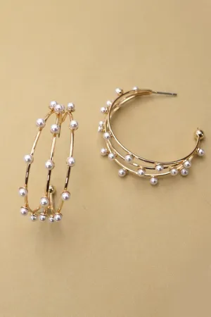 Triple Wire with Pearl Hoop Earrings