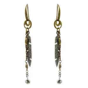 T.R.U. Two Tone Delicate Feather Drop Earrings