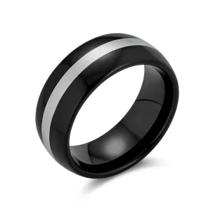 Tungsten Wedding Band Black Grey Stripe Titanium Ring for Men Comfort Fit