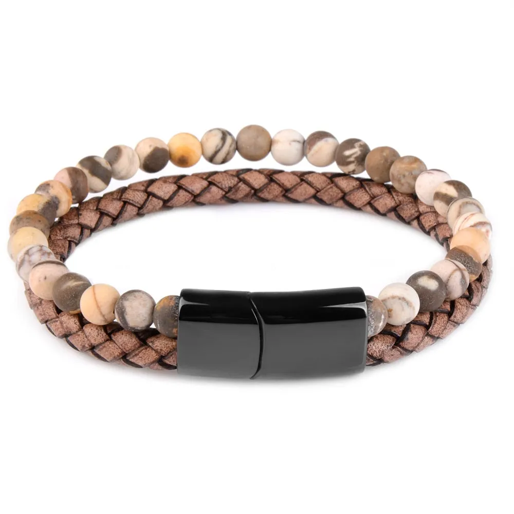 Vedazzling Natural Stone Bracelets Genuine Leather Braided Bracelet