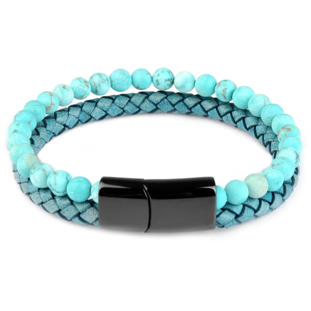 Vedazzling Natural Stone Bracelets Genuine Leather Braided Bracelet