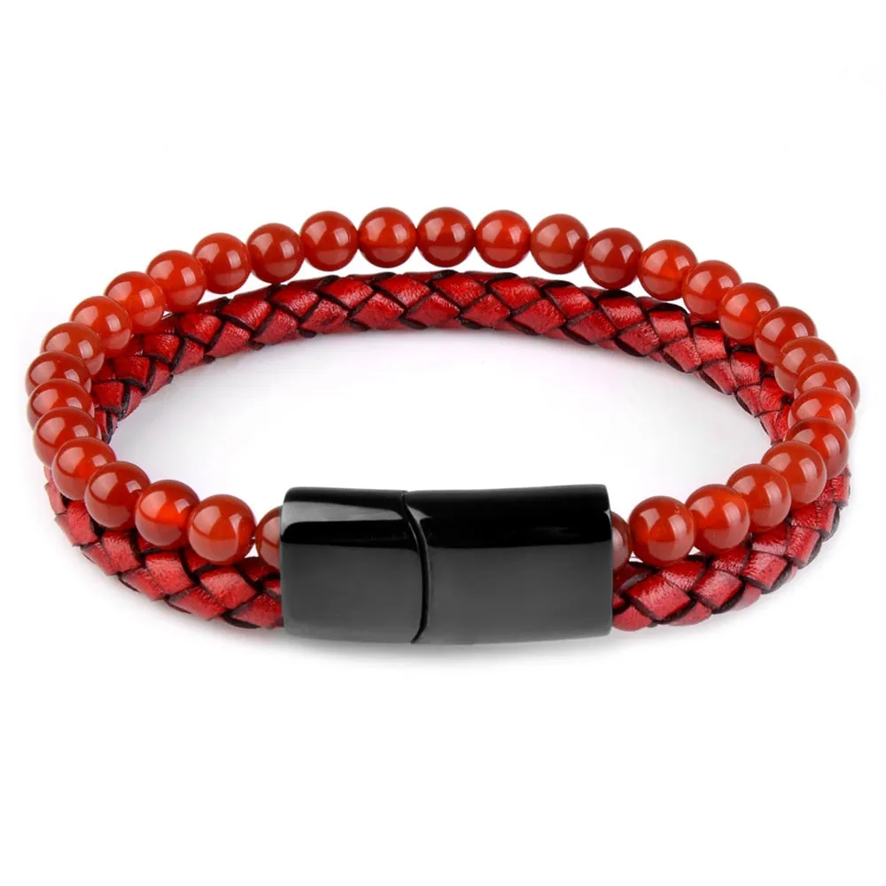 Vedazzling Natural Stone Bracelets Genuine Leather Braided Bracelet