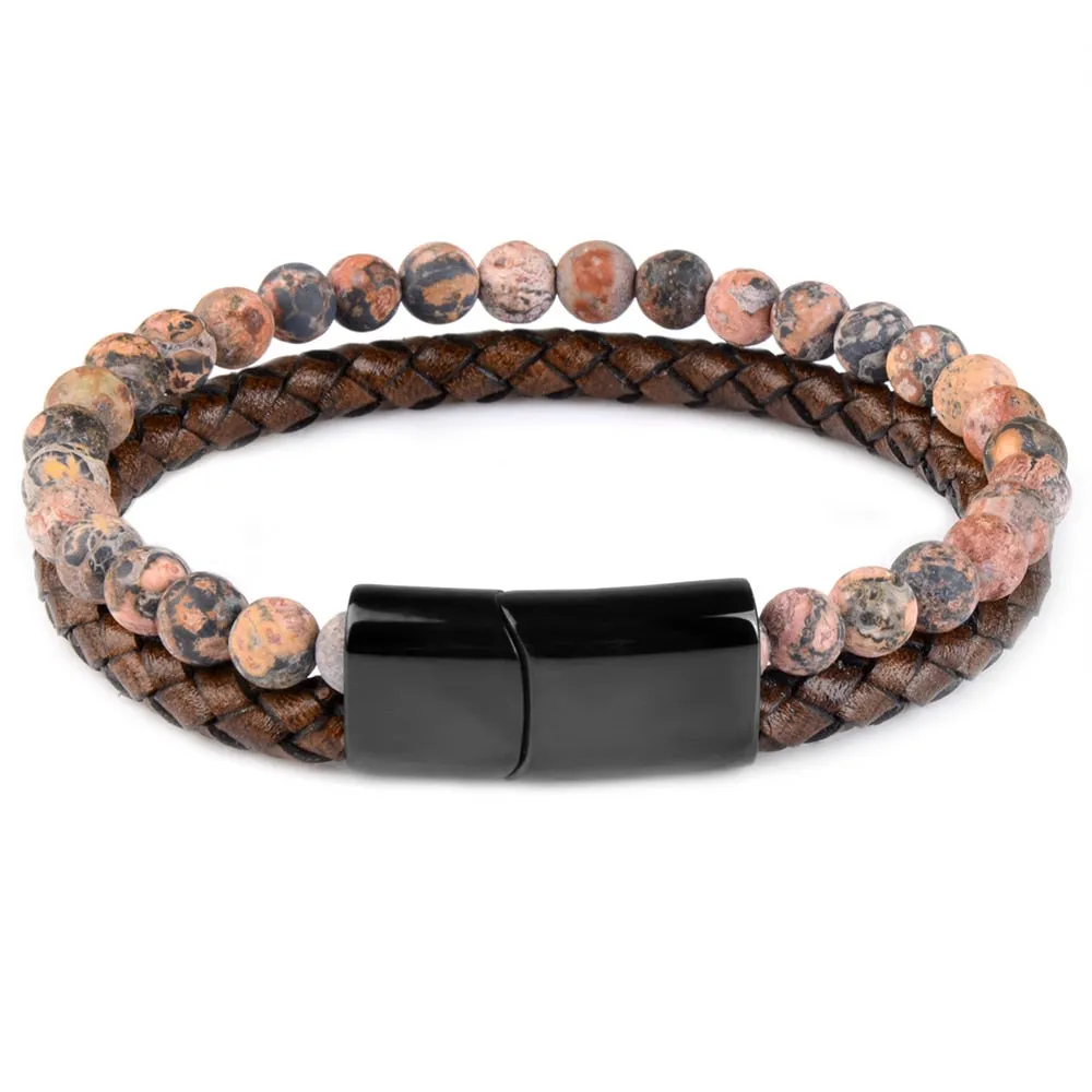 Vedazzling Natural Stone Bracelets Genuine Leather Braided Bracelet