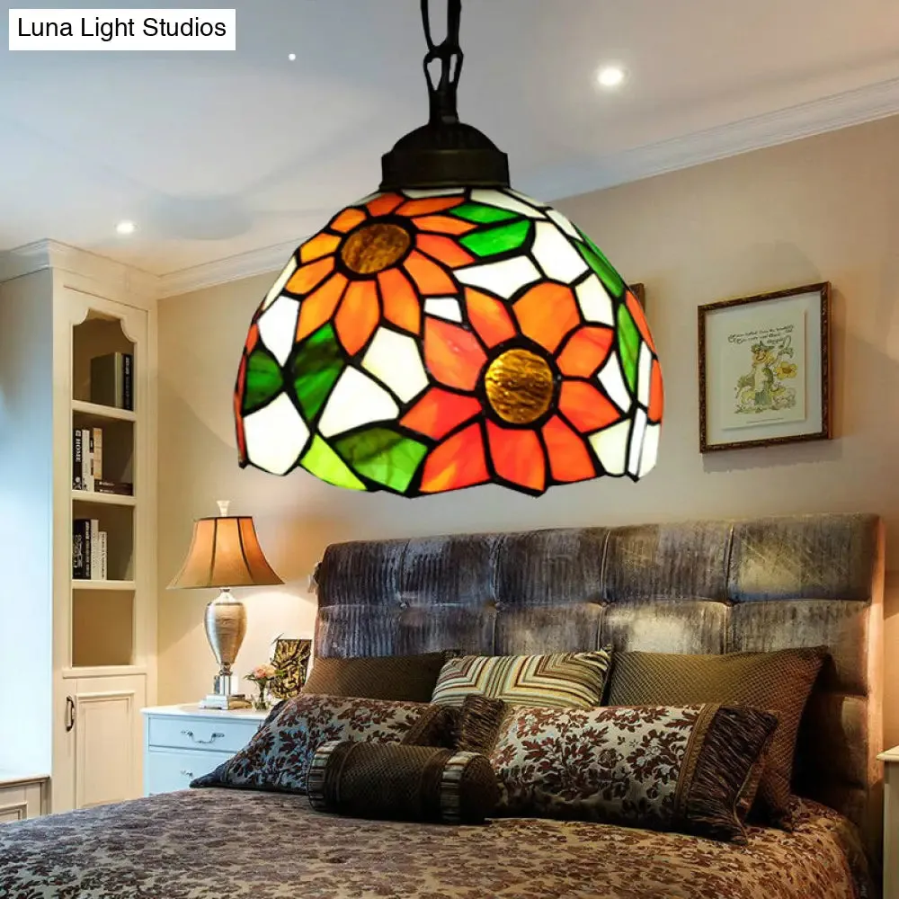 Victorian Black Stained Glass Pendant Lighting: Elegant Suspension Lamp for Dining Room