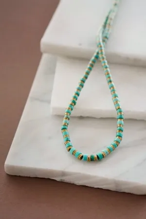 Xander Kostroma - Men's Mini Turquoise Bead Necklace - Ideal for Daily Wear - Enhances Protection and Inner Peace - Handcrafted Unique Jewelry - 45cm Length - Perfect Gift for Tranquility and Style